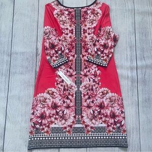 Sandra Darren Pink & Black Floral Shift Dress Size 12